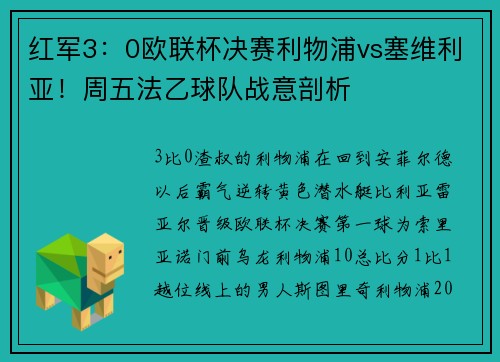 红军3：0欧联杯决赛利物浦vs塞维利亚！周五法乙球队战意剖析